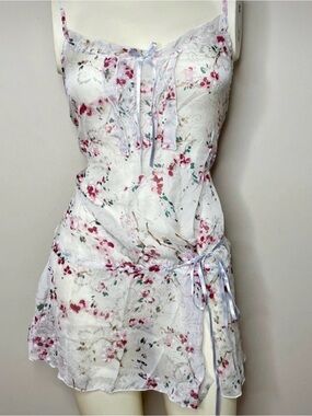 intimissimi White Floral Lace-Trim Satin Slip Dress